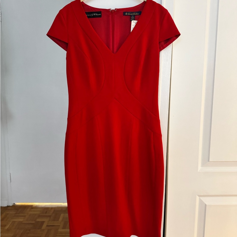 Brooks Brothers Red V-Neck Midi Sheath Dress